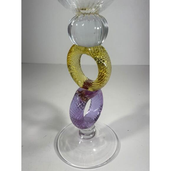 Murano Glass Crystal Clear Jar Vase‎ Purple & Yellow Rings Stand Made Italy Rare - Picture 9 of 11